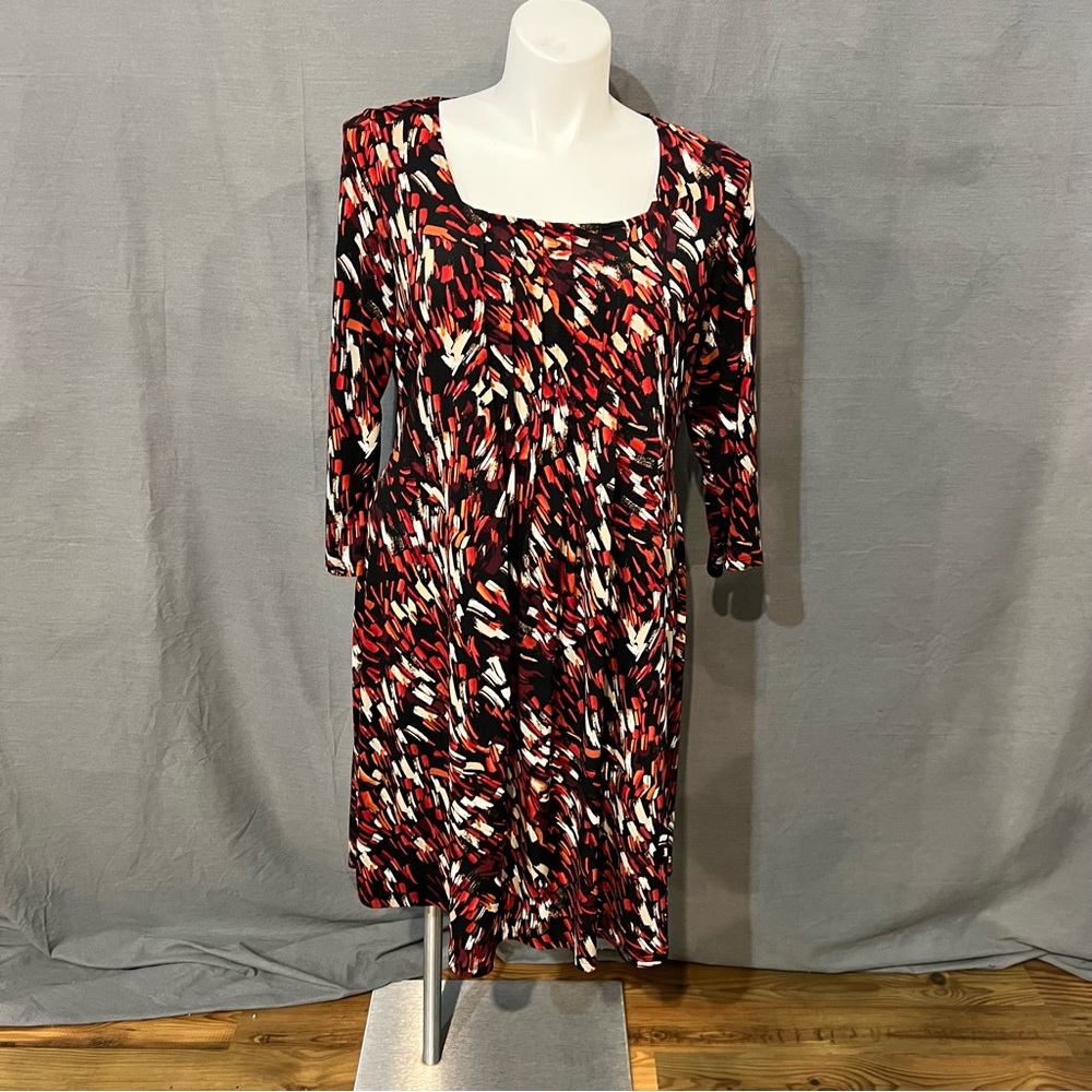 Glamour Red and Black Abstract Long Sleeve Dress